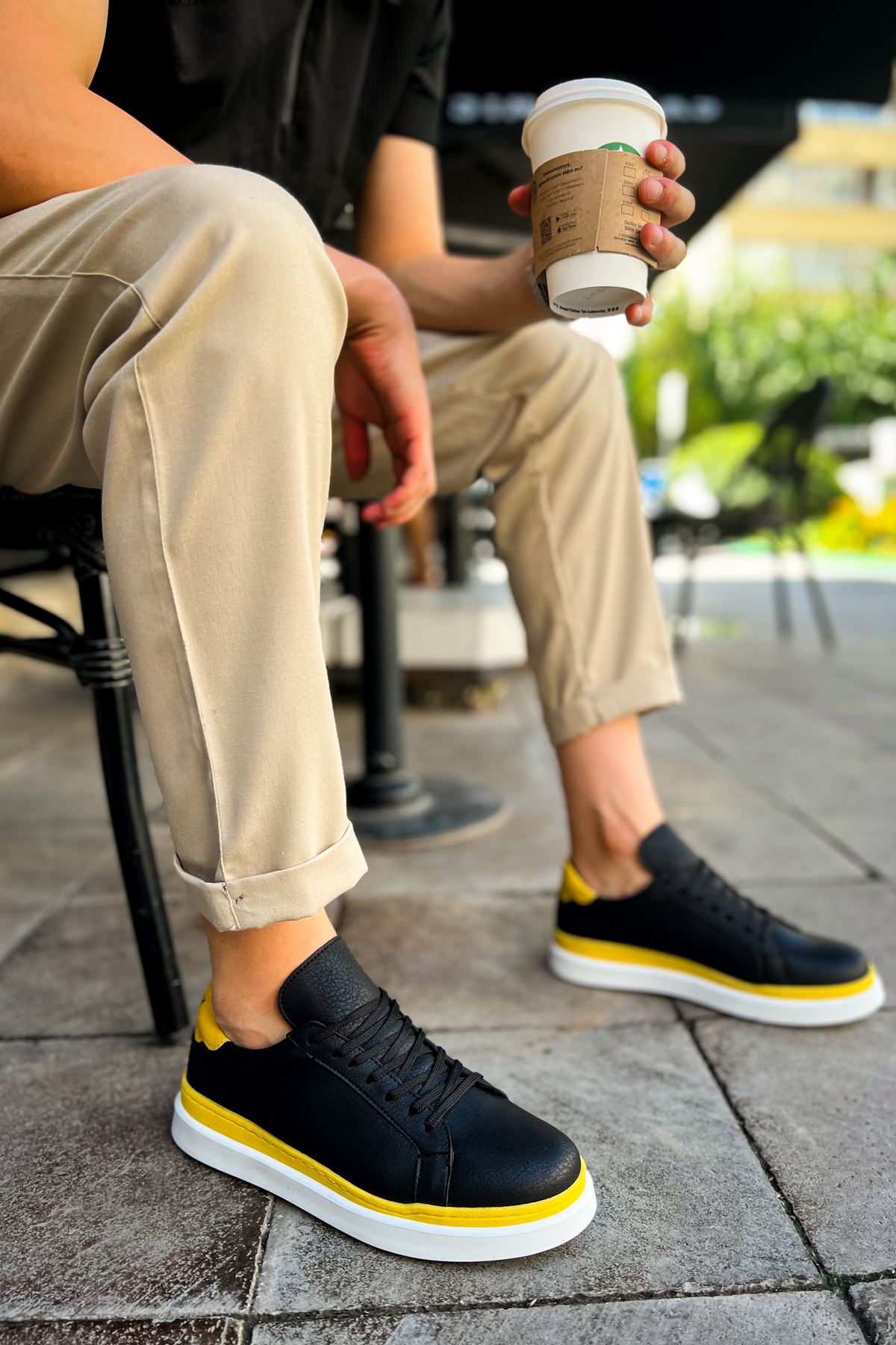 CH979 Santoni GBT Sport Men's Sneakers Shoes BLACK/YELLOW - STREETMODE ™