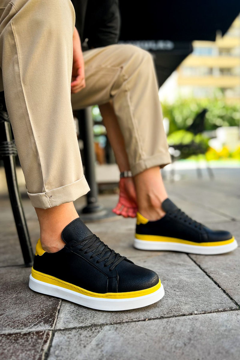 CH979 Santoni GBT Sport Men's Sneakers Shoes BLACK/YELLOW - STREETMODE ™