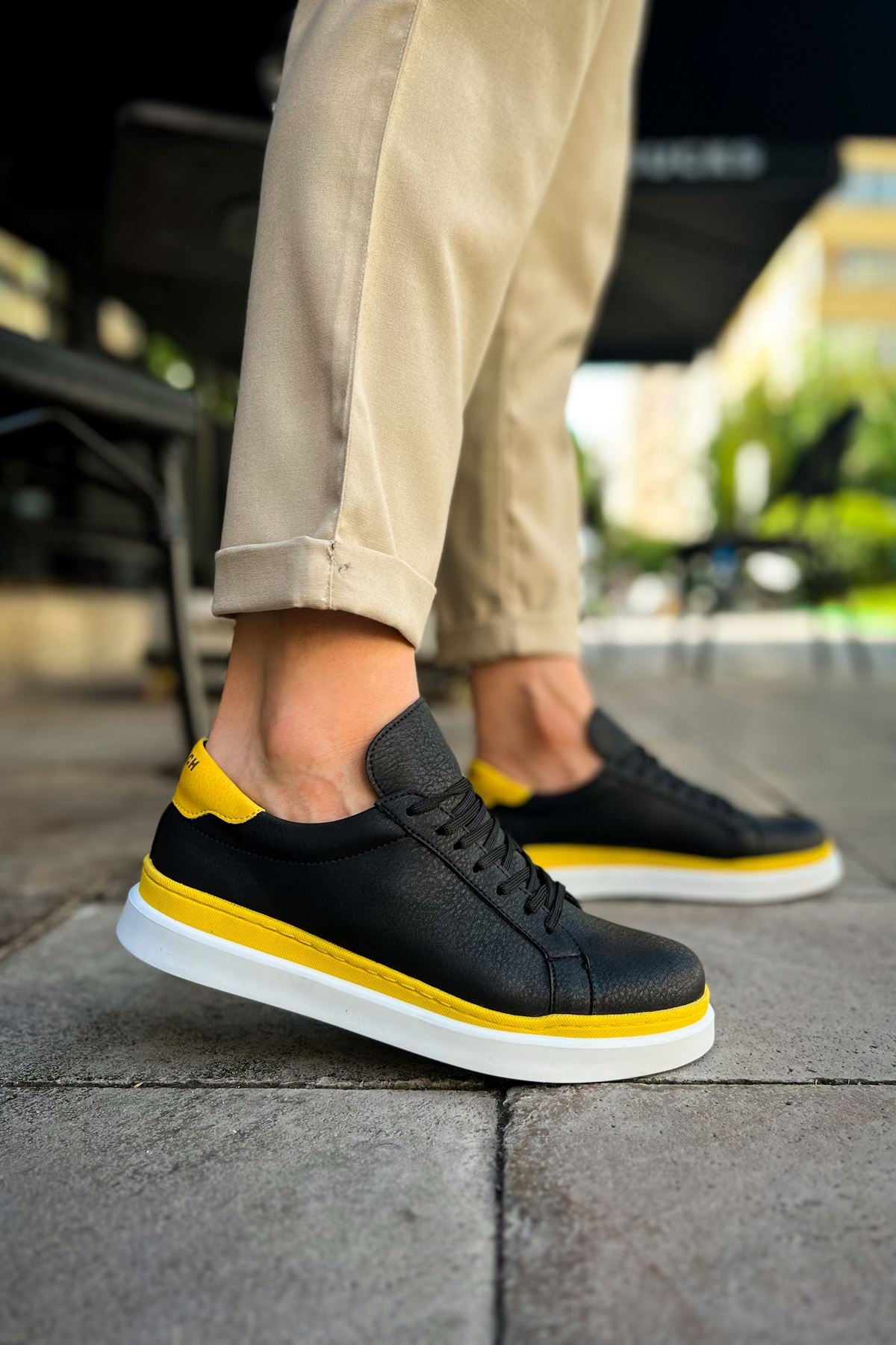 CH979 Santoni GBT Sport Men's Sneakers Shoes BLACK/YELLOW - STREETMODE ™