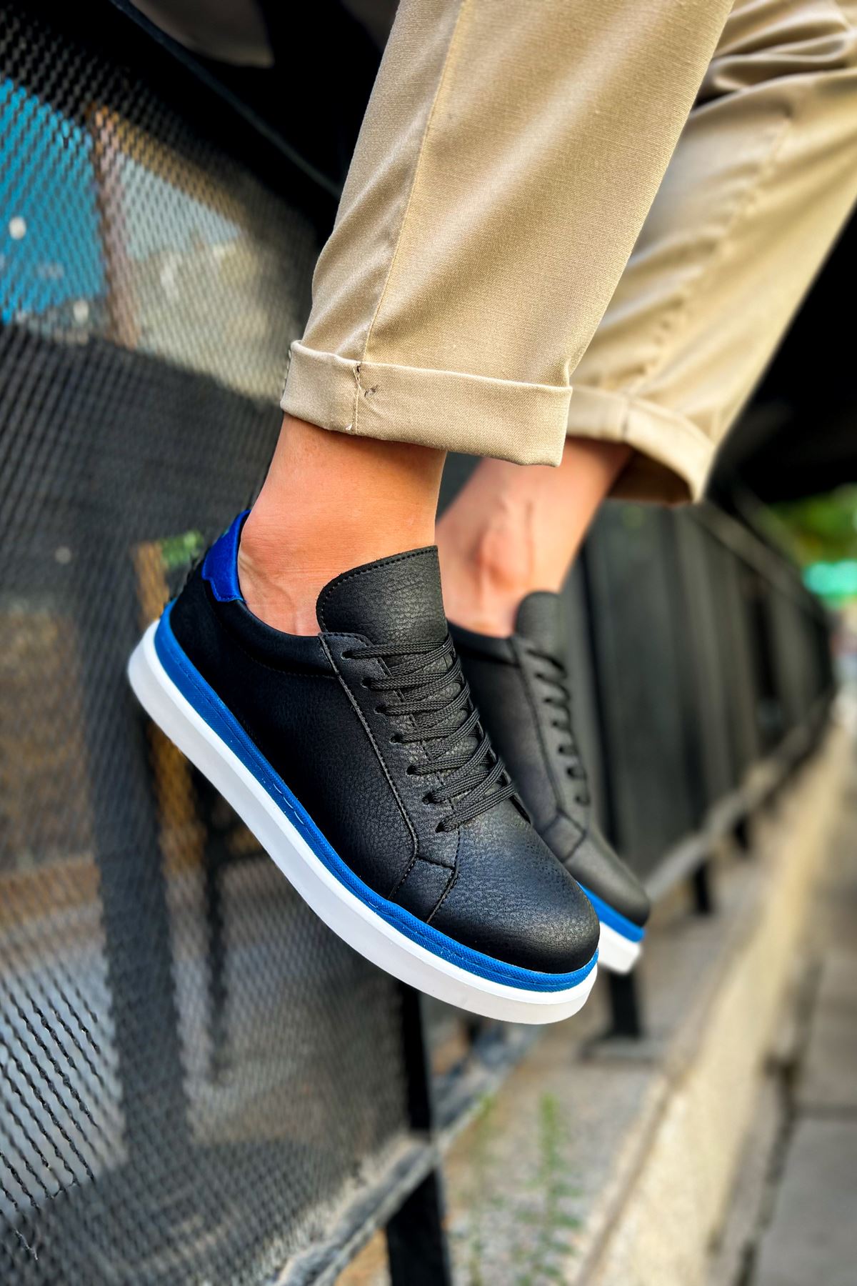 CH979 Santoni GBT Sport Men's Sneakers Shoes BLACK/BLUE