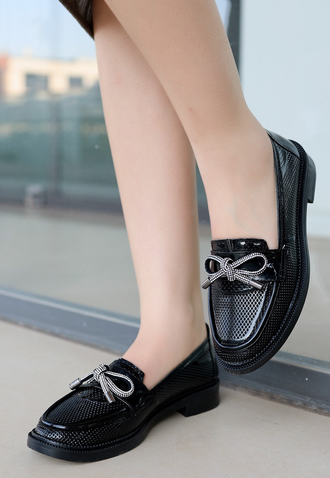 Women's Chay Black Patent Leather Ballerina Shoes - STREETMODE ™