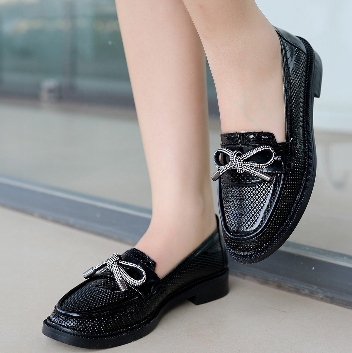 Women's Chay Black Patent Leather Ballerina Shoes - STREETMODE ™