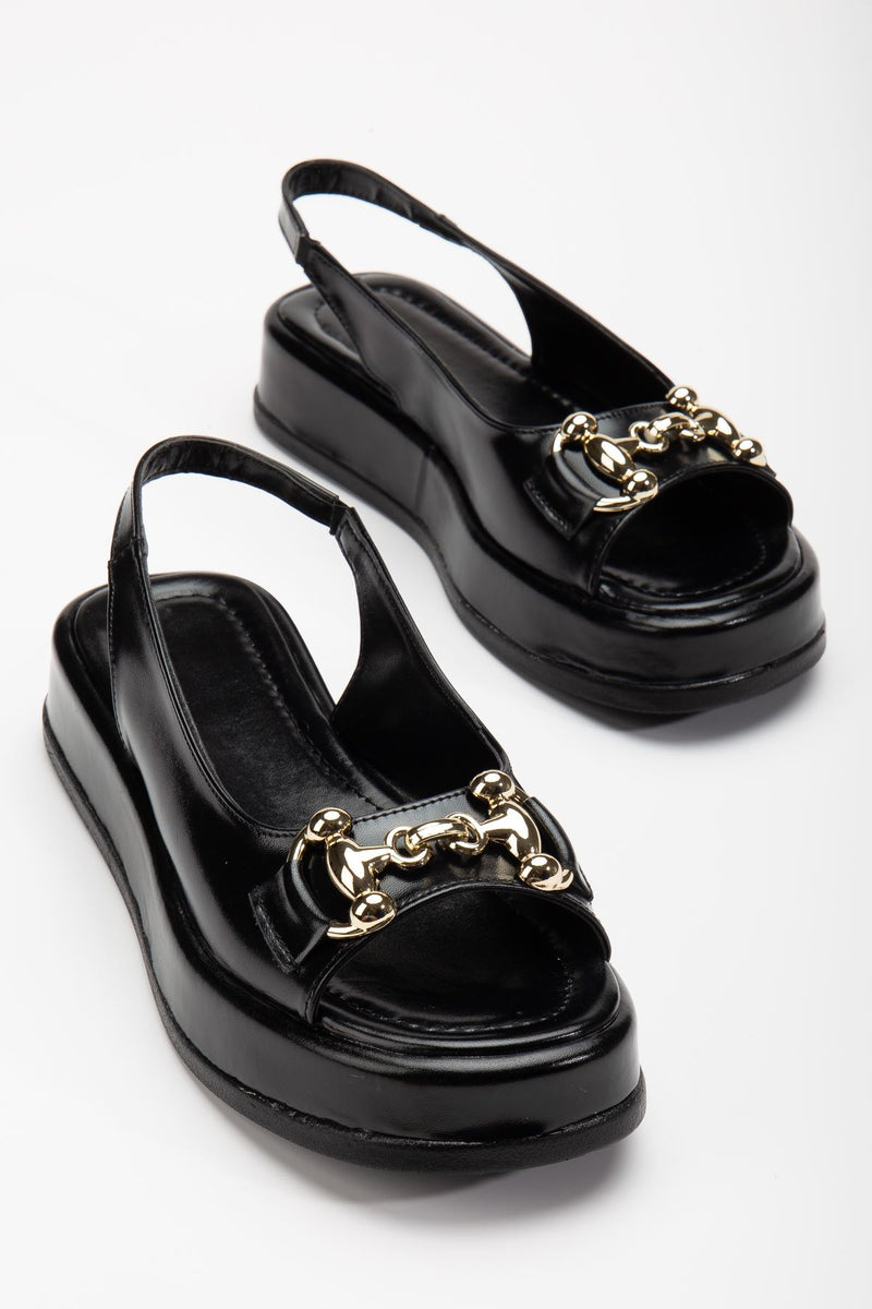 Cisela Black Shiny Skin Buckle Detailed Sandals - STREETMODE ™