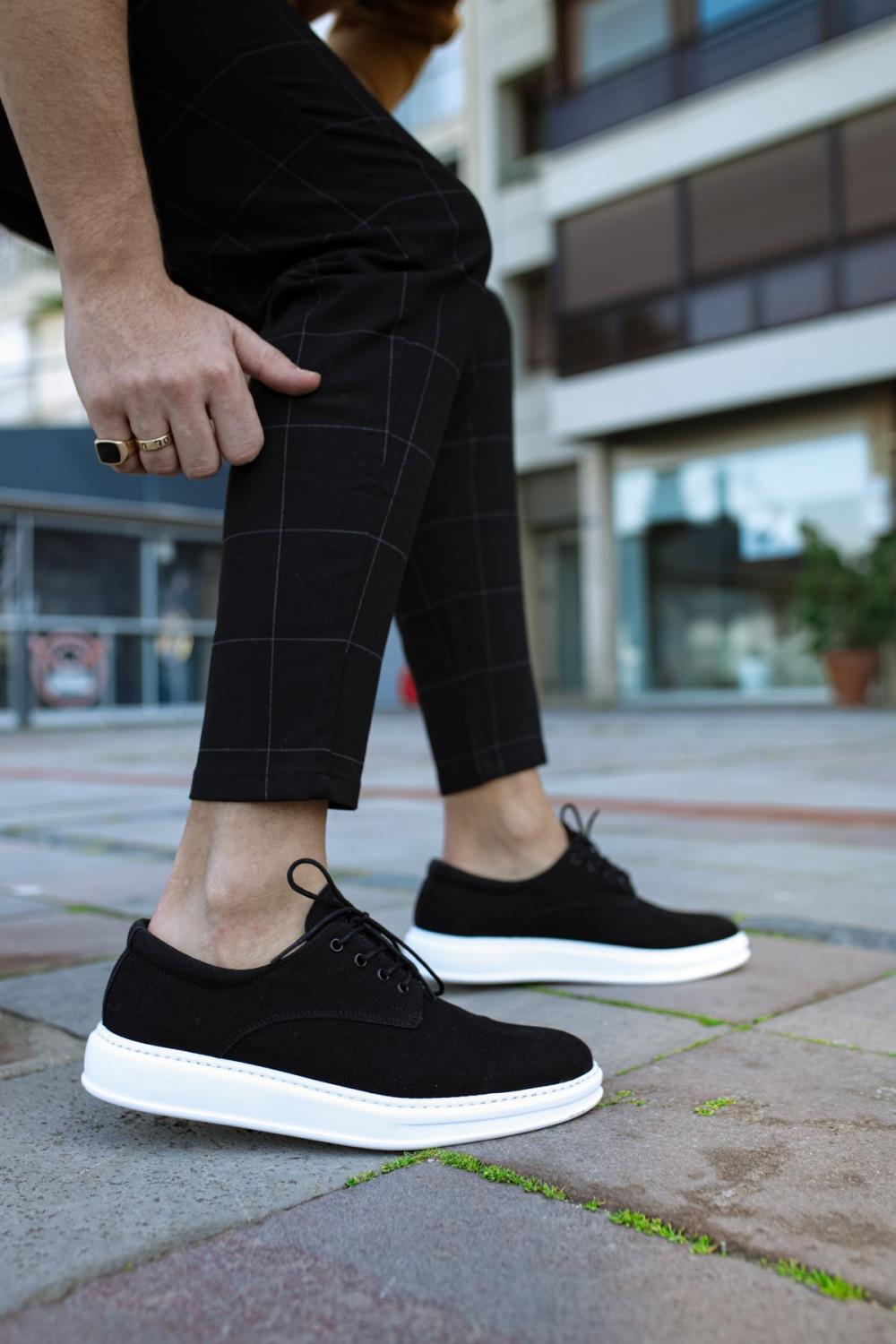 Classic Men's Casual Shoes 001 Black Suede (White Sole) - STREETMODE ™