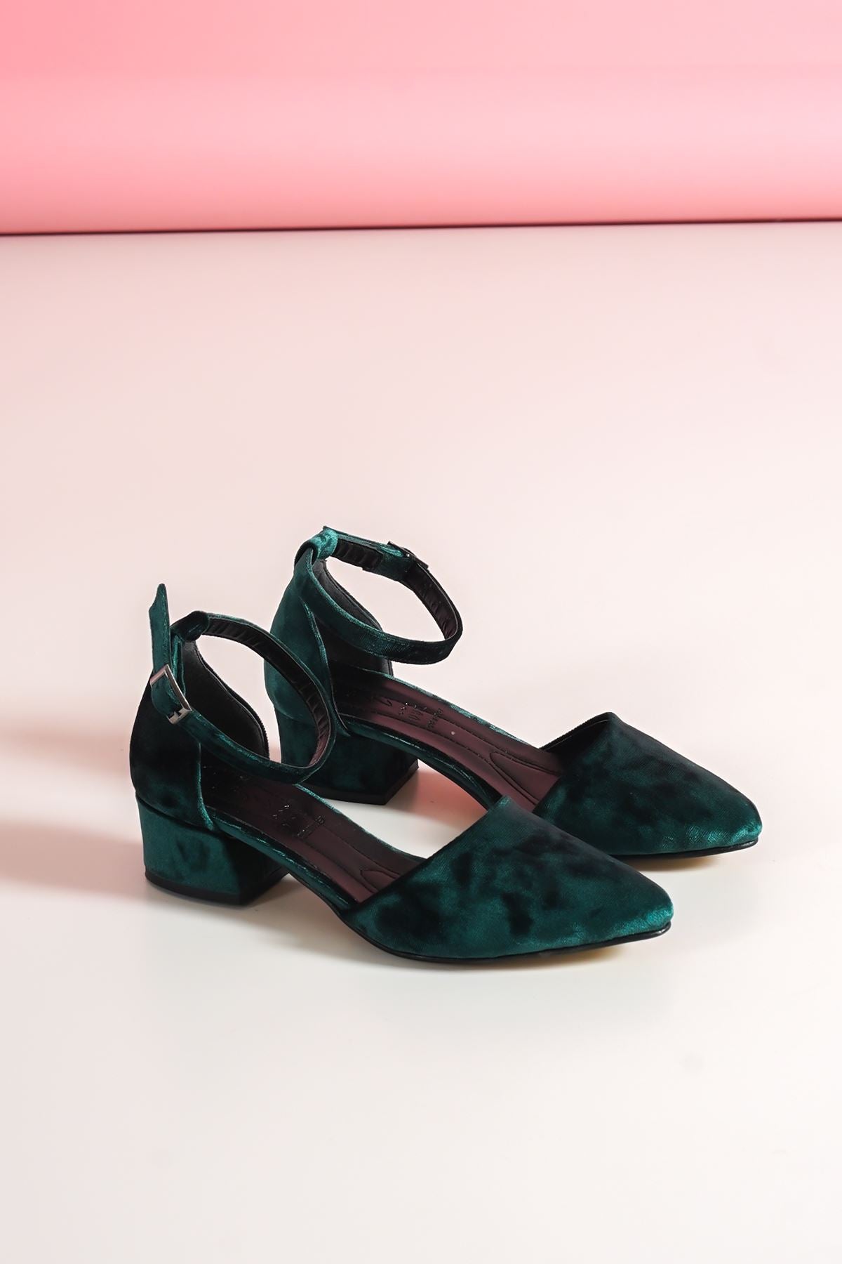 Women's Dary Heels Khaki Green Velvet Shoes - STREETMODE ™