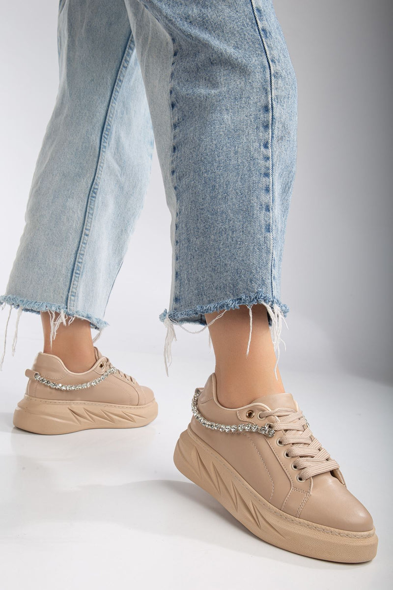 Women's Deena Nude Thick Sole Stone Detailed Sneakers - STREETMODE ™