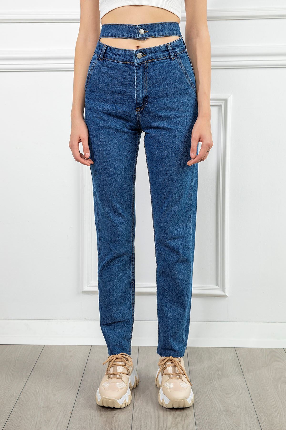 Denim Fabric Ankle Length Double Belt Women'S Trouser - Light Blue - STREETMODE ™