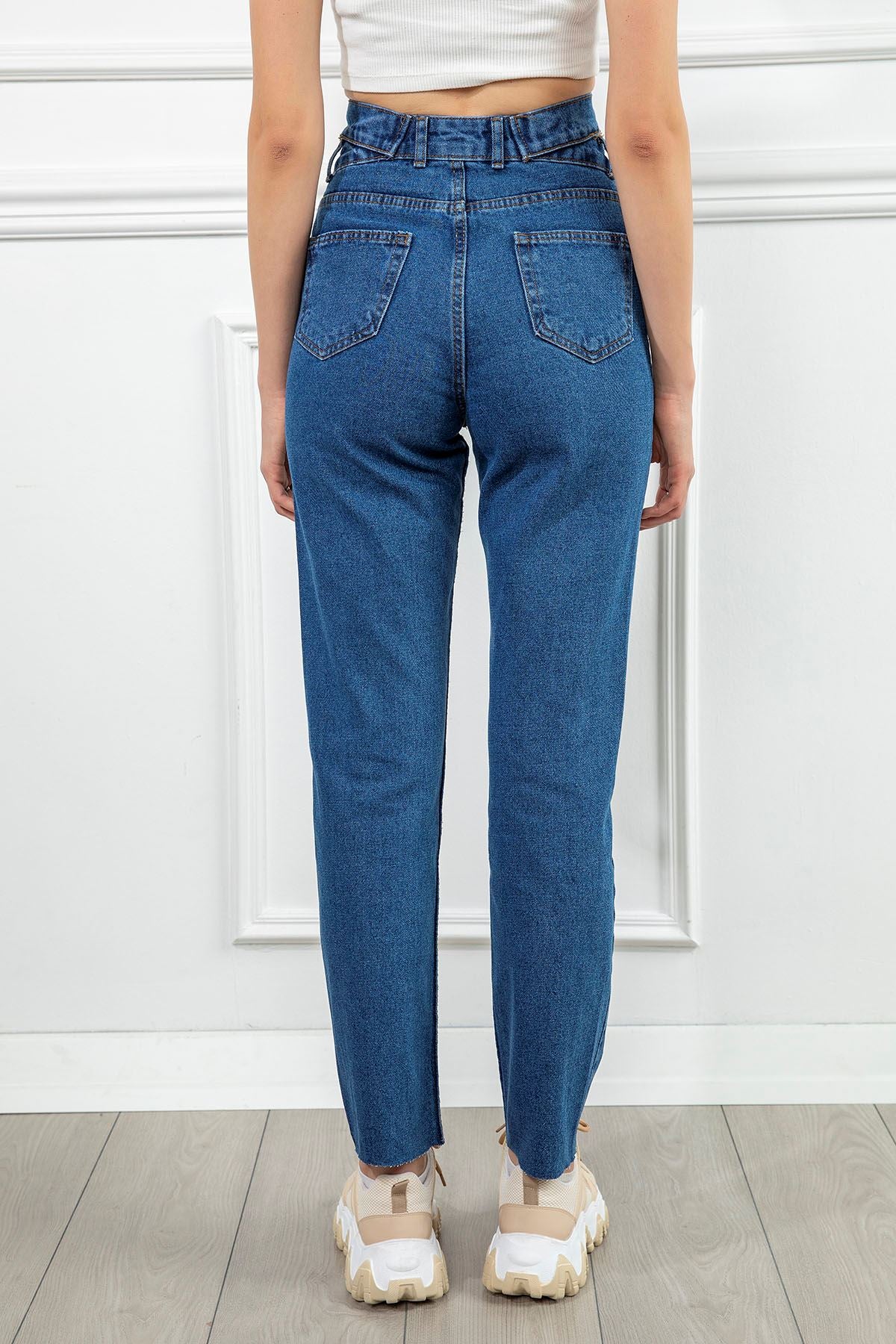 Denim Fabric Ankle Length Double Belt Women'S Trouser - Light Blue - STREETMODE ™