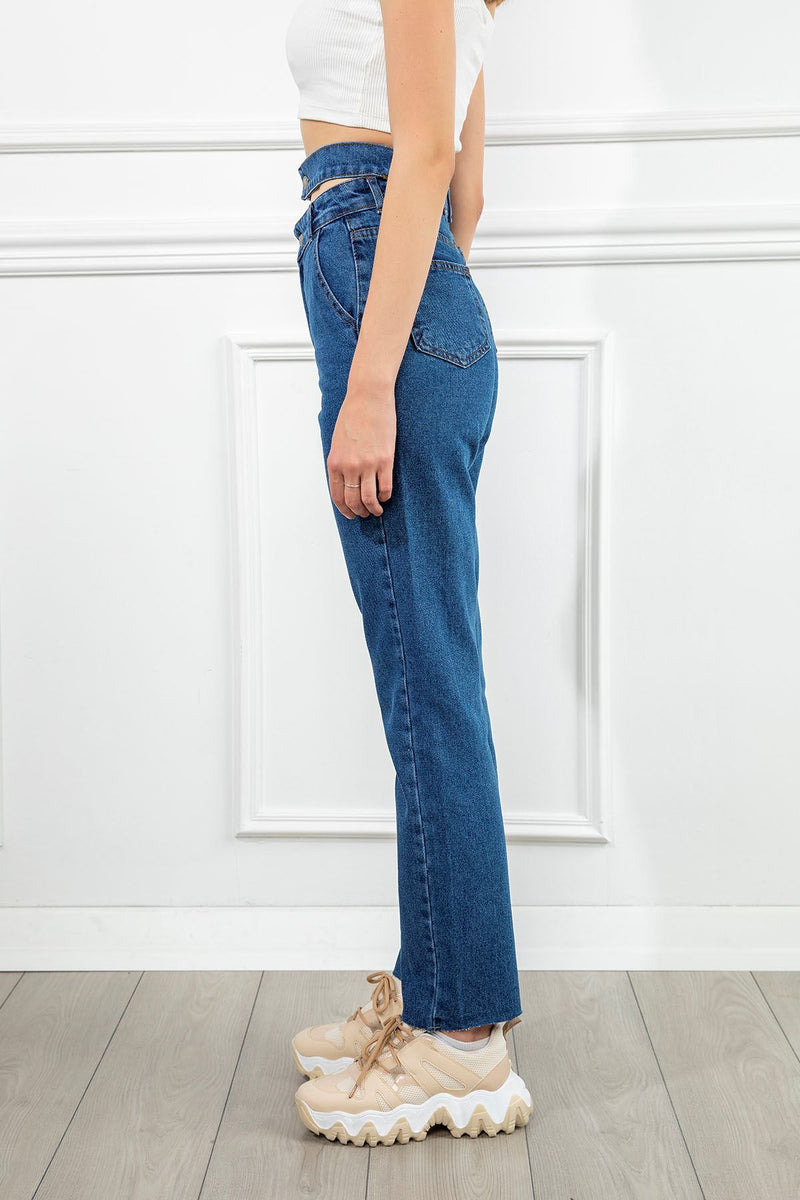 Denim Fabric Ankle Length Double Belt Women'S Trouser - Light Blue - STREETMODE ™