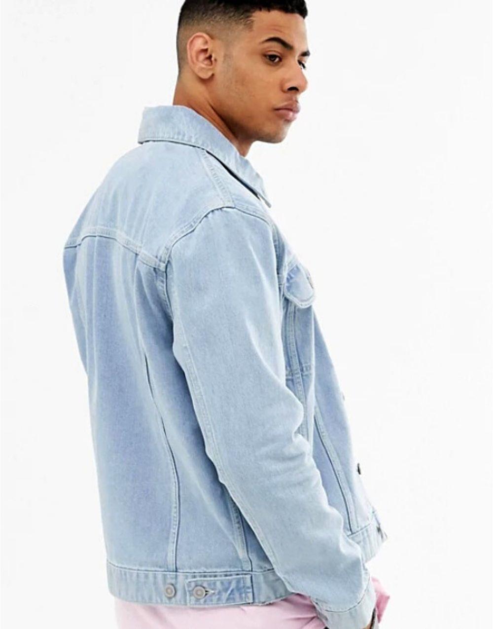 Design Regular Men's Denim Jacket Plain Wash Blue - STREETMODE ™