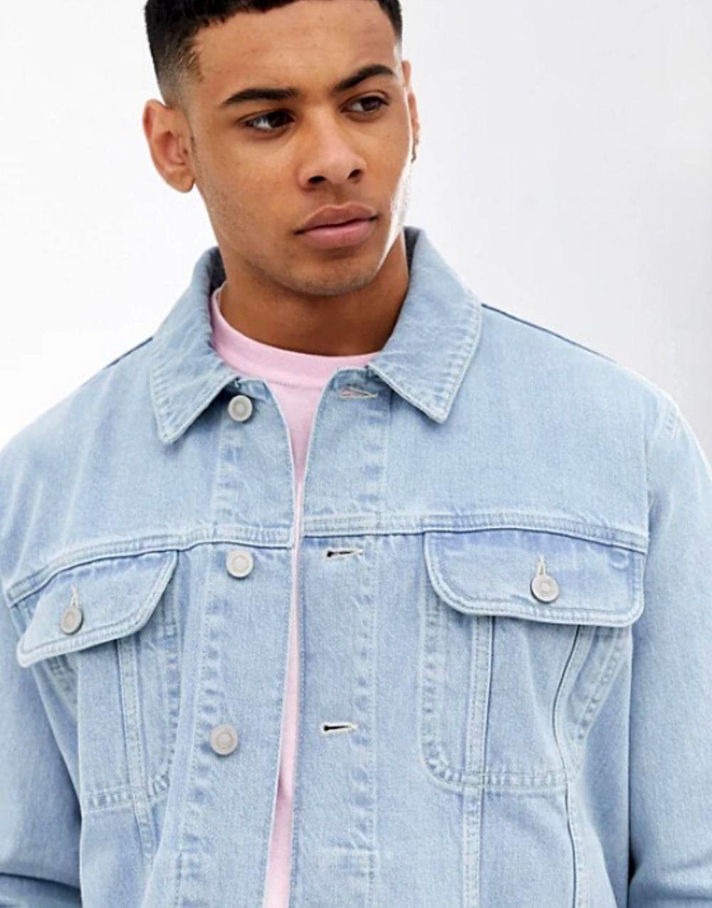 Design Regular Men's Denim Jacket Plain Wash Blue