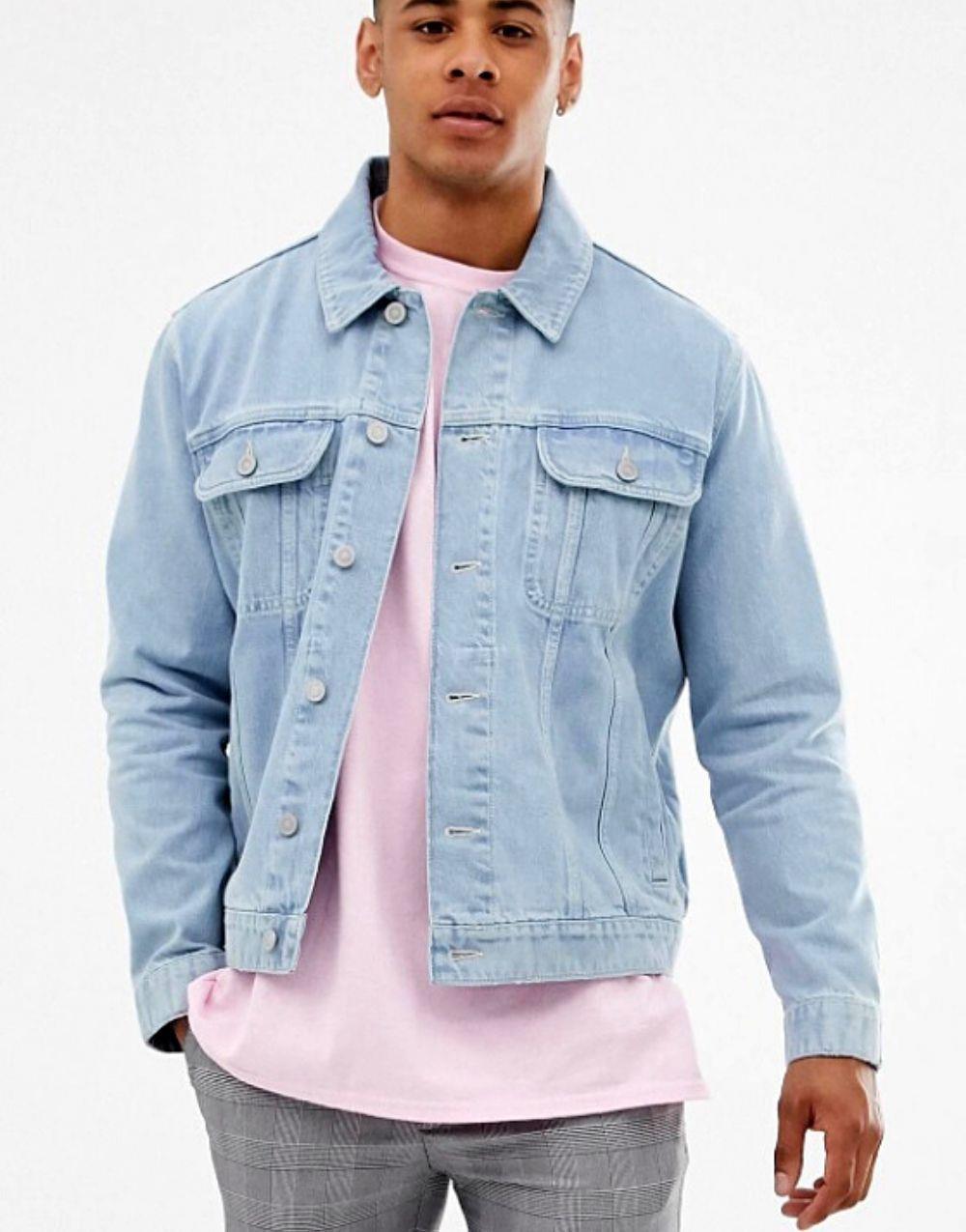 Design Regular Men's Denim Jacket Plain Wash Blue - STREETMODE ™
