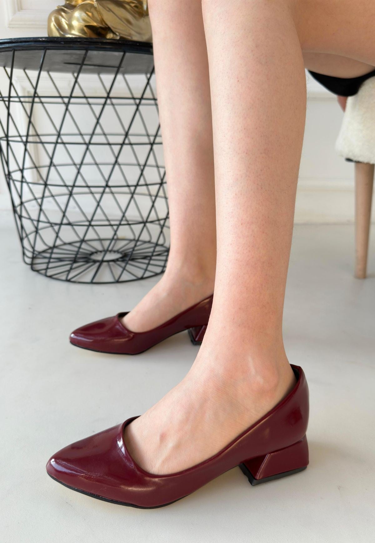 Women's Burgundy Patent Leather High Heel Shoes - STREETMODE ™