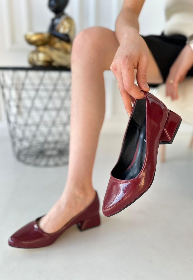 Women's Burgundy Patent Leather High Heel Shoes - STREETMODE ™