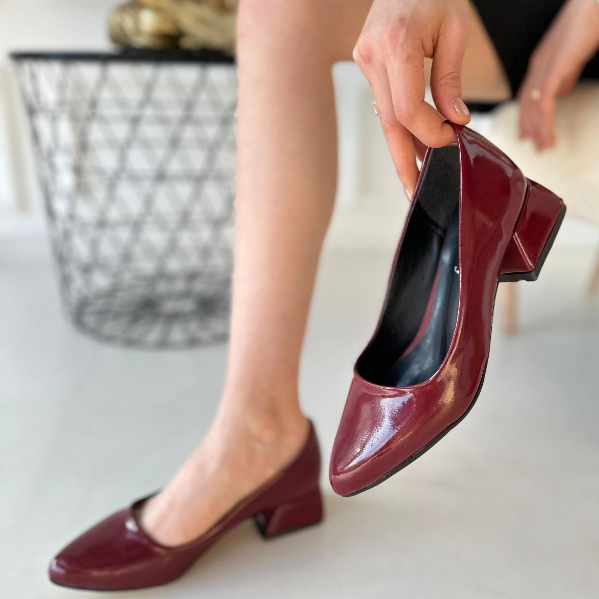 Women's Burgundy Patent Leather High Heel Shoes - STREETMODE ™