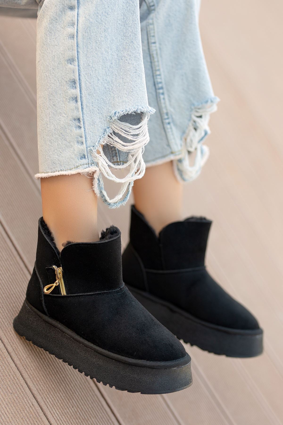 Black Suede High Heel Side Zipper Women's Boots