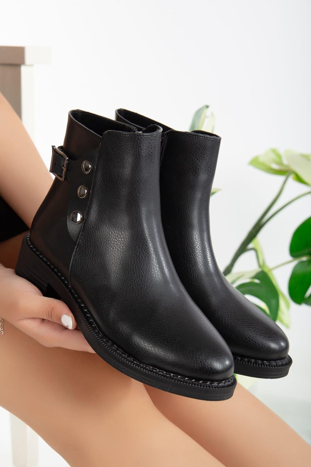 Women's Black Leather High Heel Boots