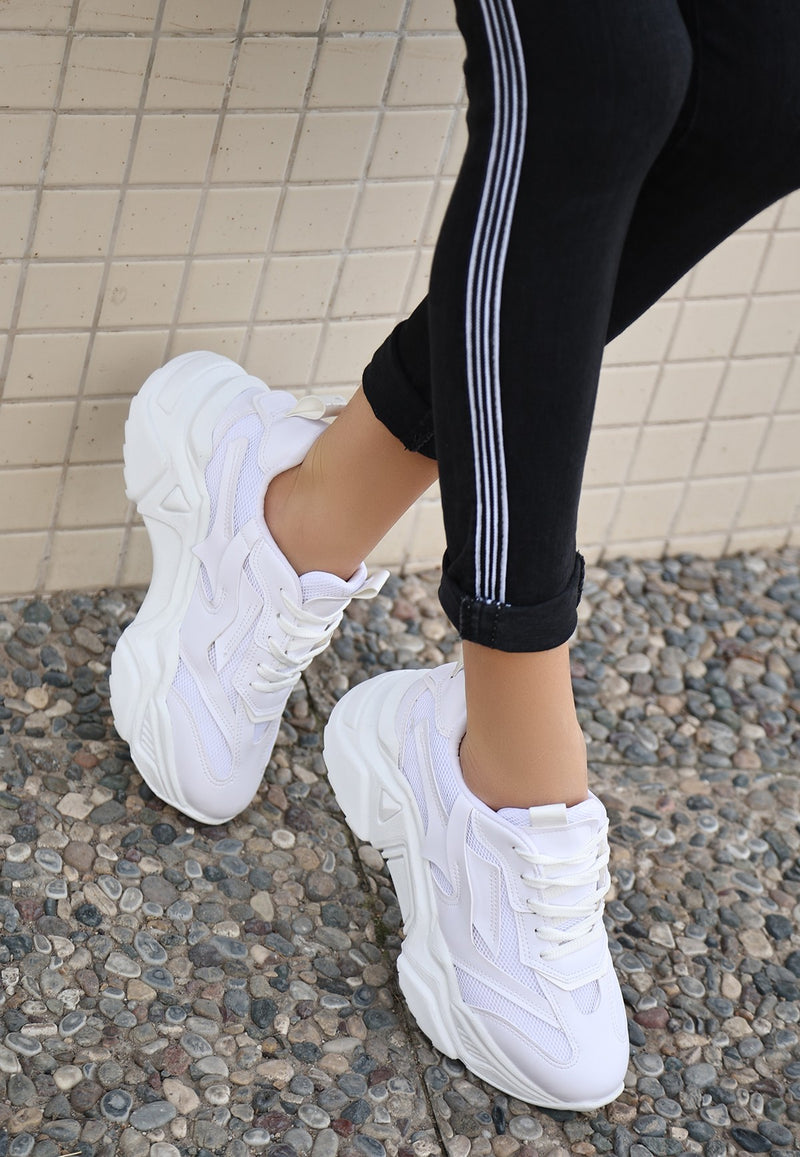 Women's White Skin Lace-Up Sports Shoes - STREETMODE ™