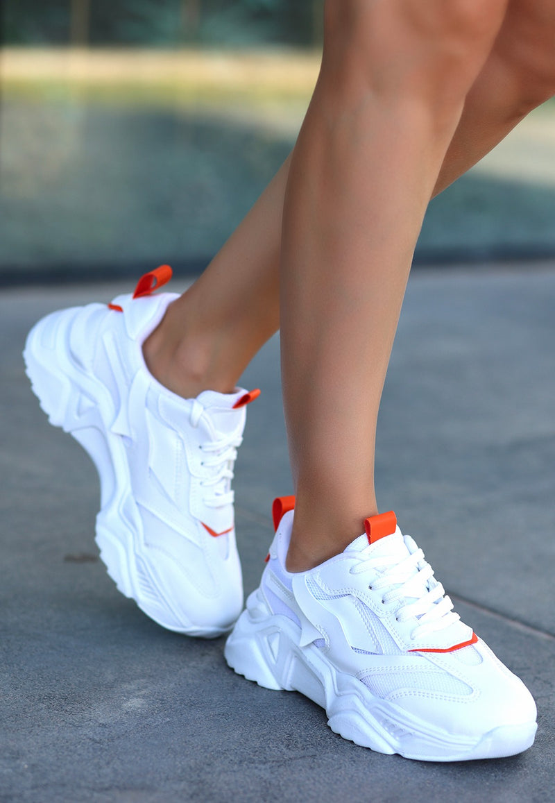 Women's Dica White Skin Orange Detailed Sports Shoes - STREETMODE ™
