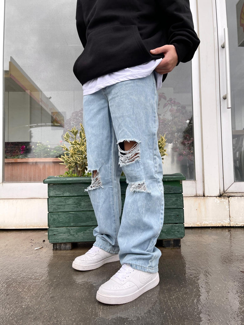 Men's Distressed Baggy Blue Jeans - STREETMODE ™