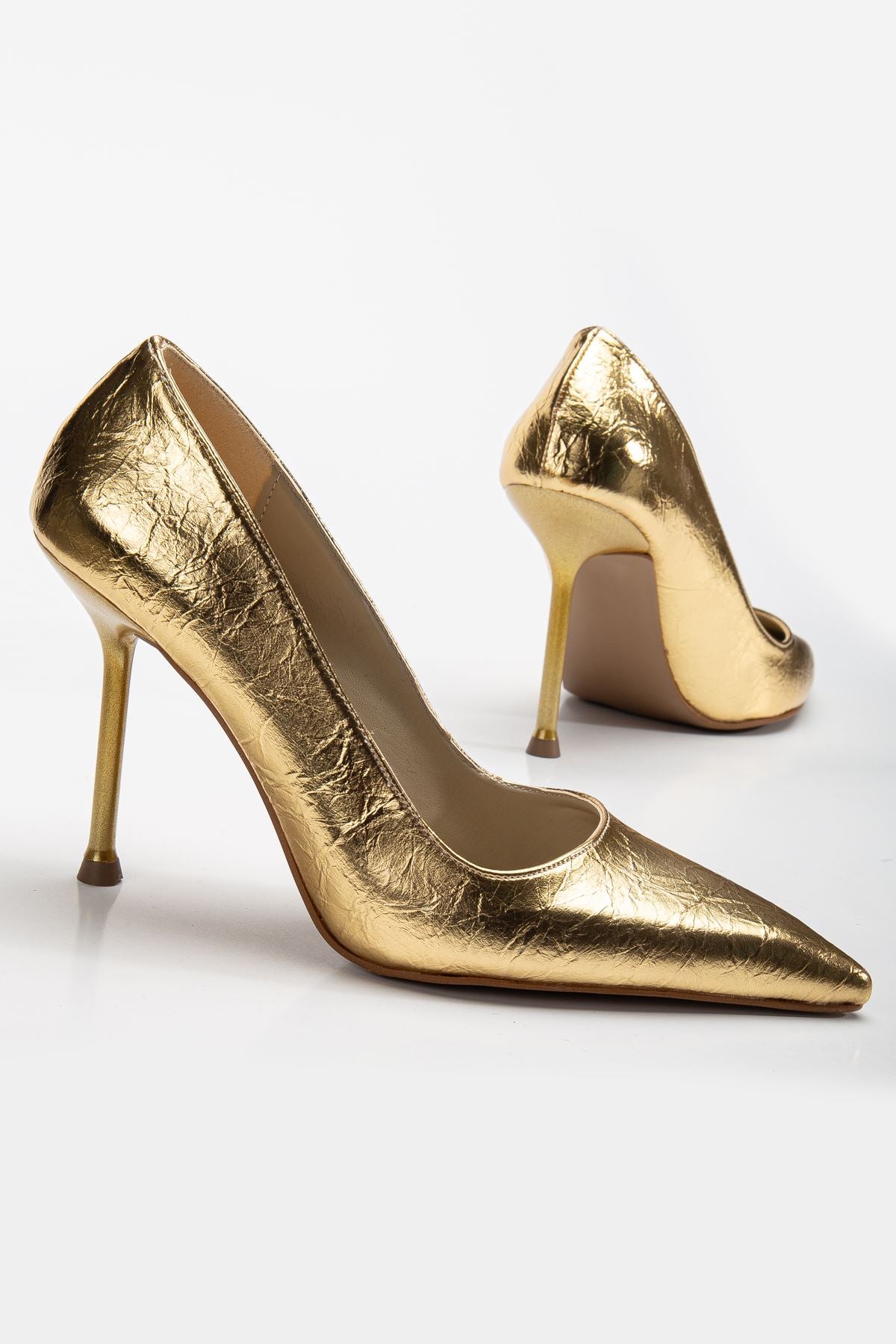 Women's High Heel Shoes Gold Shiny Skin Stiletto