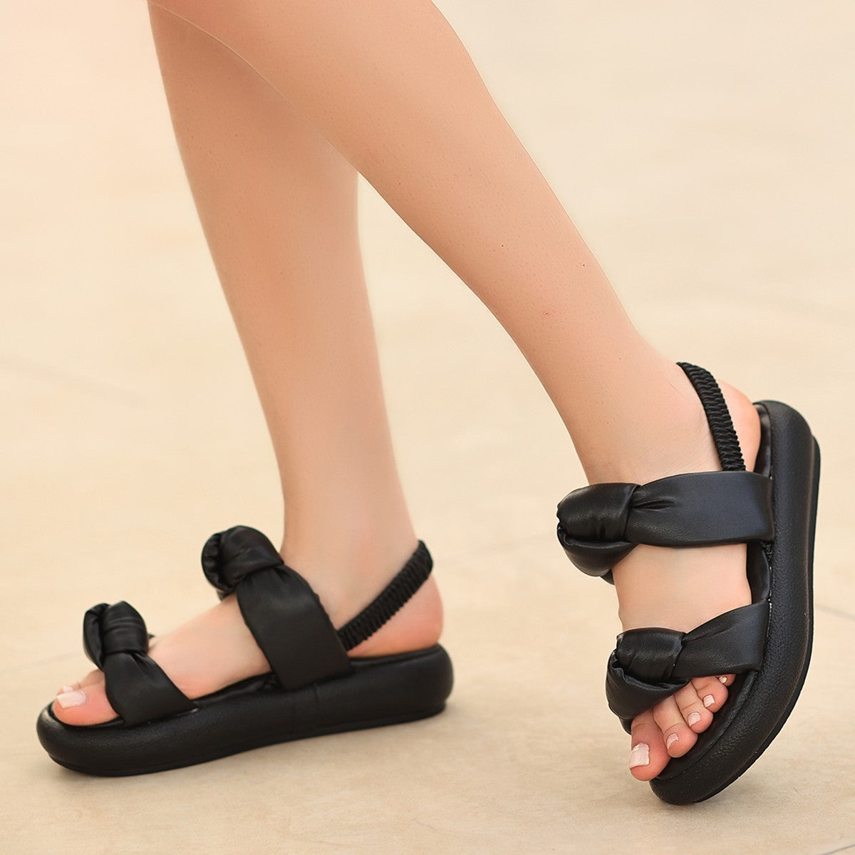 Ece Black Leather Sandals - STREETMODE ™