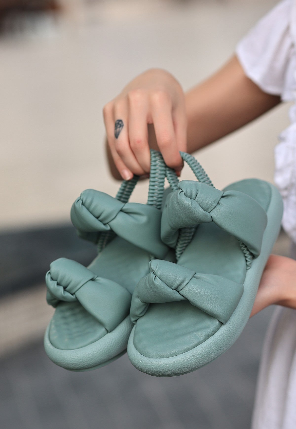 Ecet Mint Green Leather Sandals - STREETMODE ™