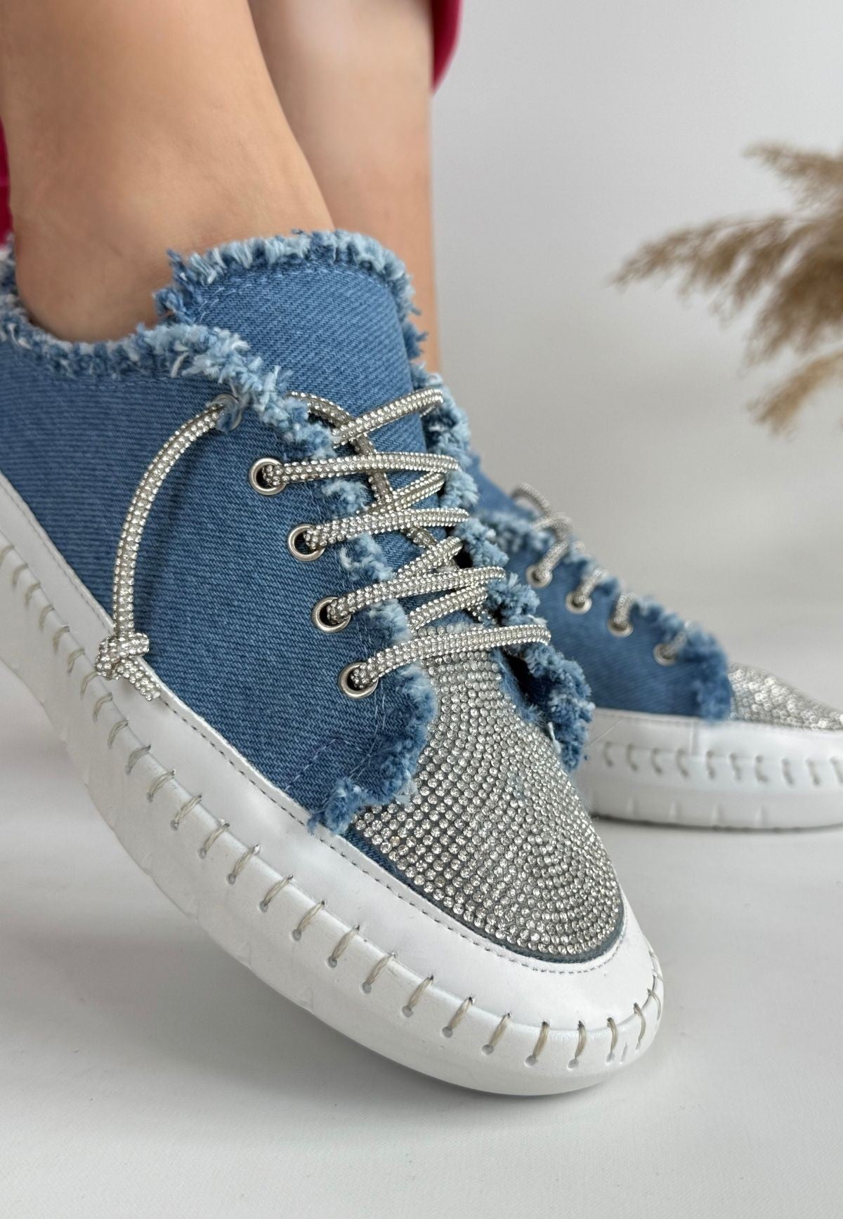 Women's Blue Denim Lace-Up Sneakers