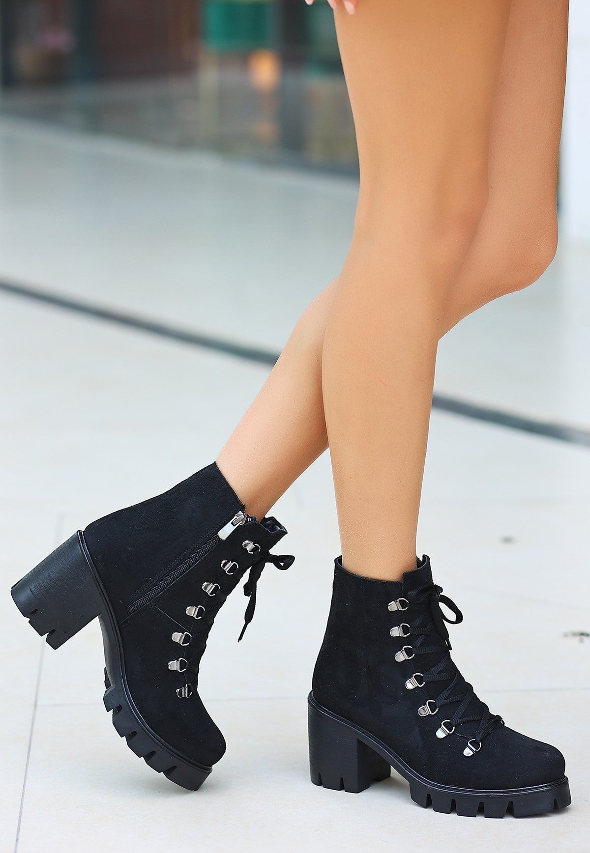 Women's Erin Black Suede Lace-up Boots - STREETMODE ™