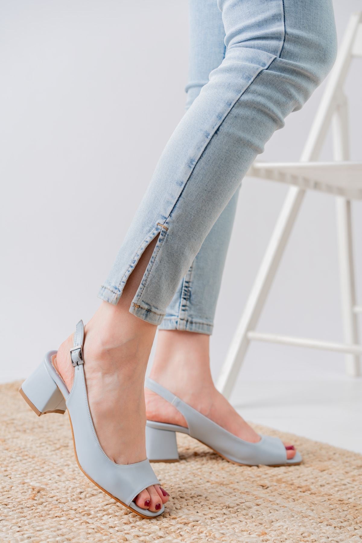 Eriola Baby Blue Skin Detail Low Heel Women's Shoes - STREET MODE ™