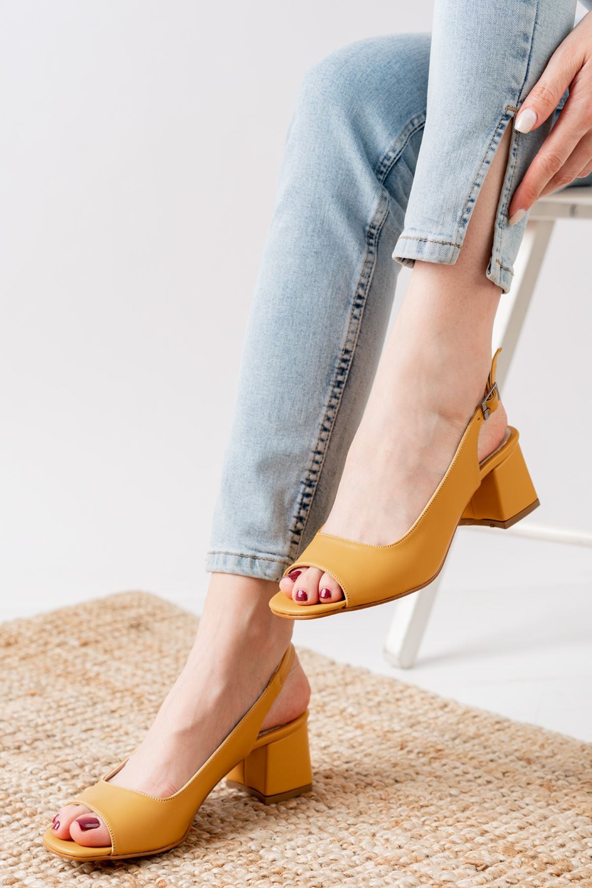 Eriola Mustard Skin Detail Low Heel Women's Shoes - STREET MODE ™