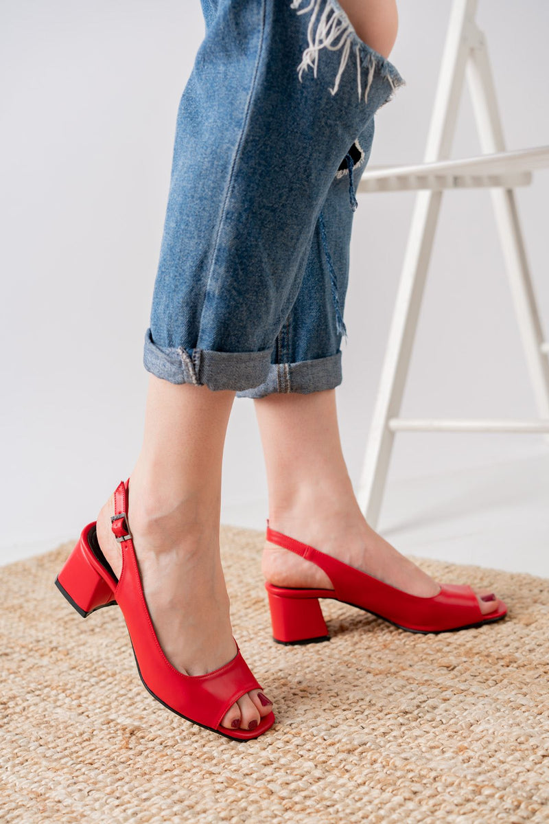 Eriola Red Skin Detail Low Heel Women's Shoes - STREETMODE ™