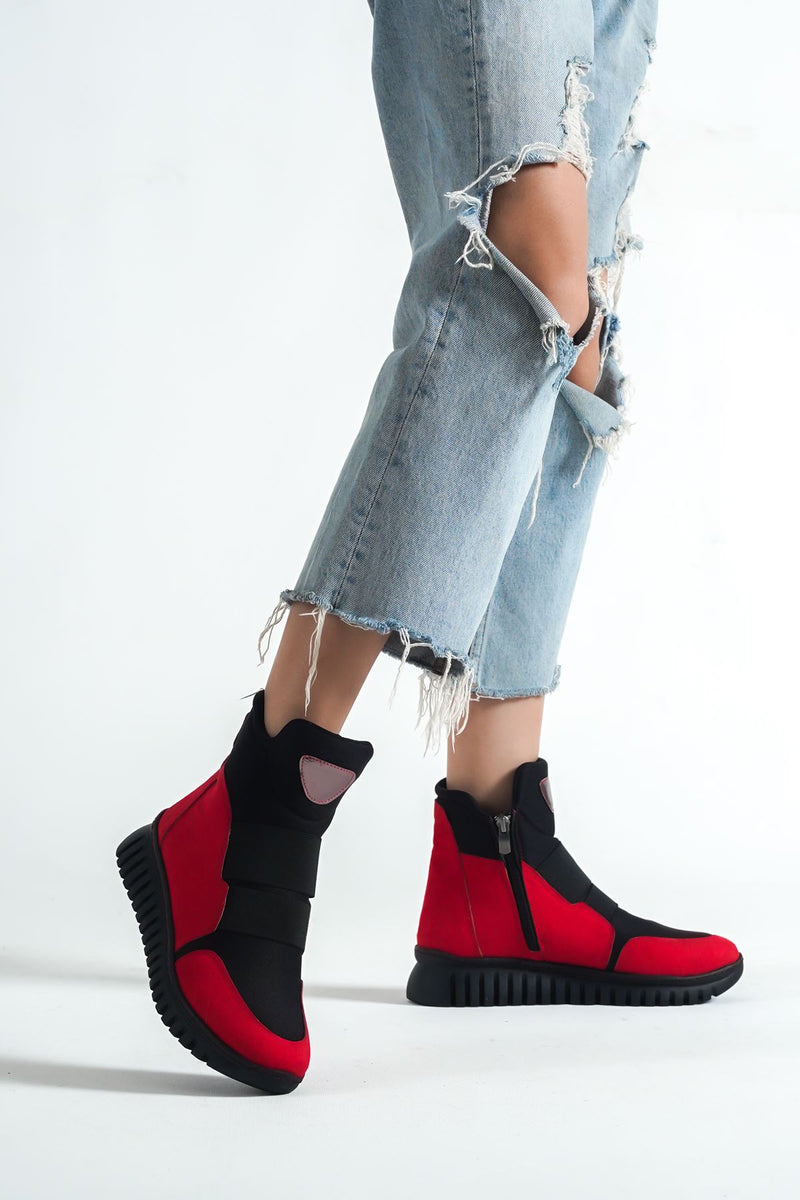 Espina Red Suede Rubber Band Women's Boots - STREETMODE ™