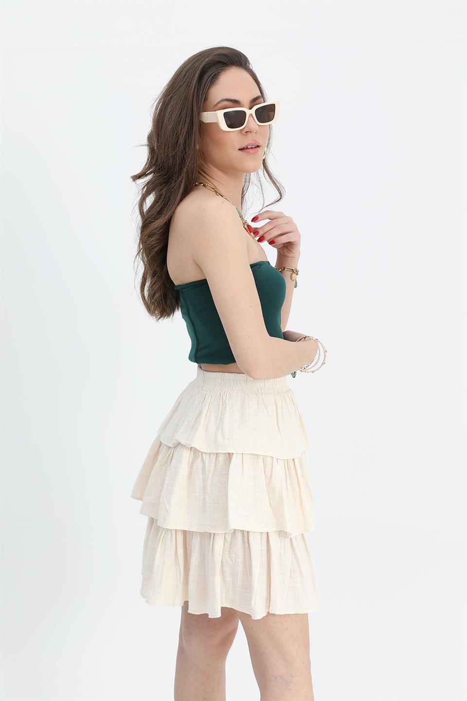 Women's Skirt Waist Elastic Ruffled Linen - Beige - STREET MODE ™