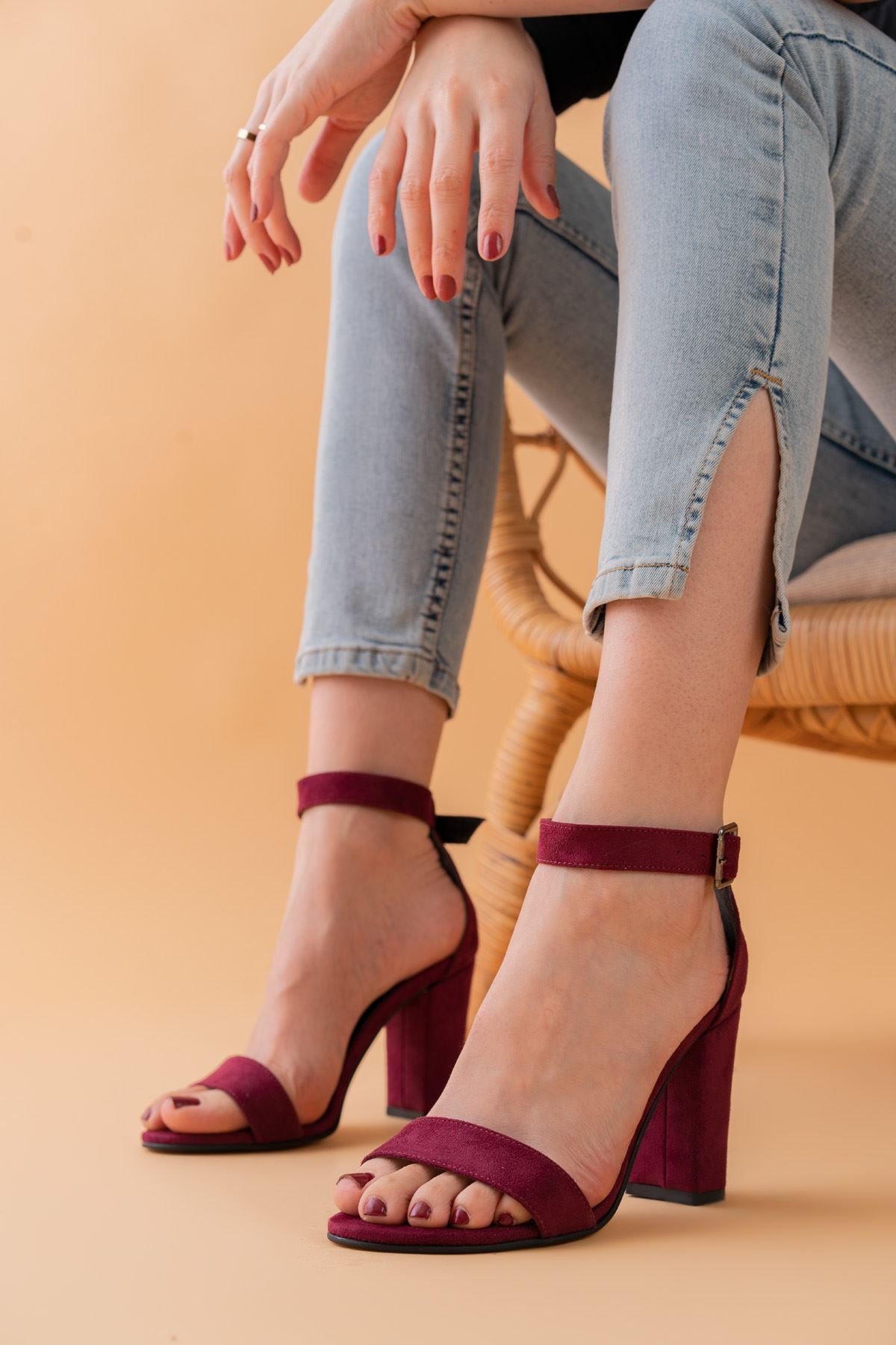 evdokia Women's Claret Red Suede Heeled Shoes - STREETMODE ™