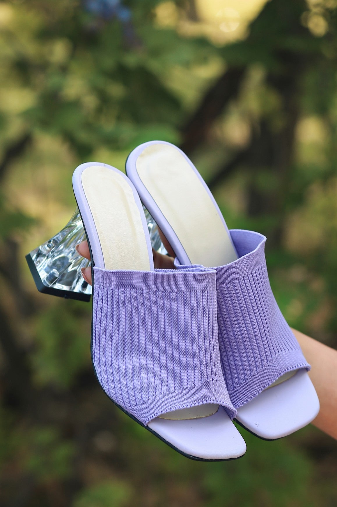 Women's Evra Lilac Knitwear Heeled Slippers - STREETMODE ™