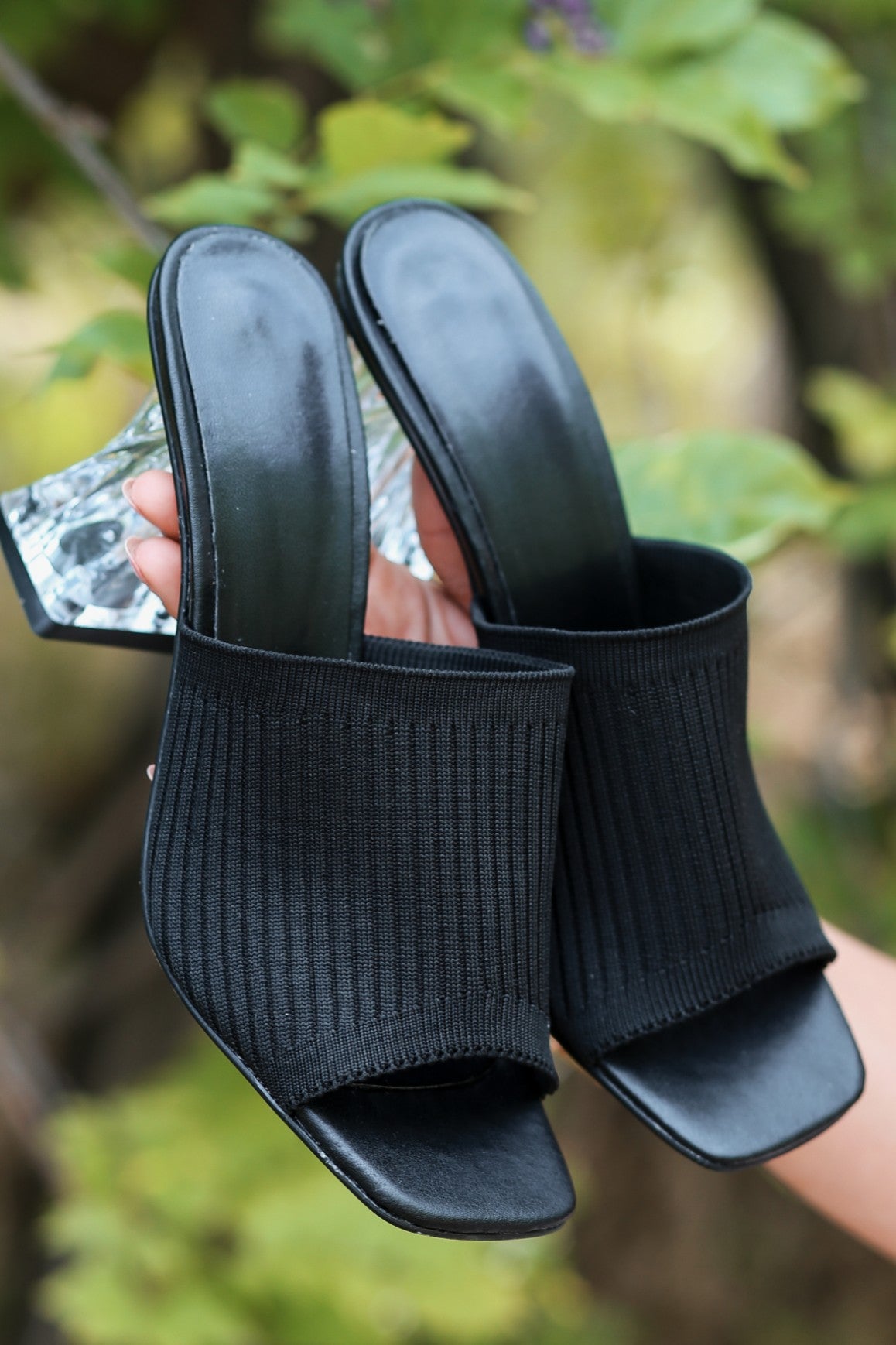 Women's Evra Black Knitwear Heeled Slippers - STREETMODE ™
