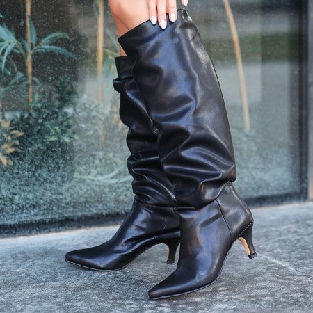 Women's Ewon Black Skin Heeled Boots - STREETMODE ™