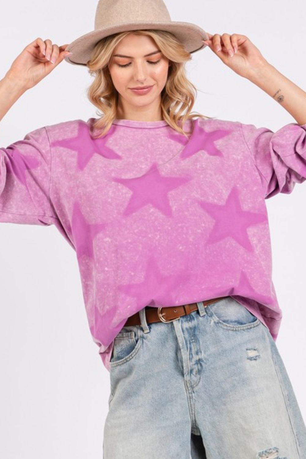 SAGE + FIG Mineral Wash Star Pattern Women T-Shirt - STREETMODE ™