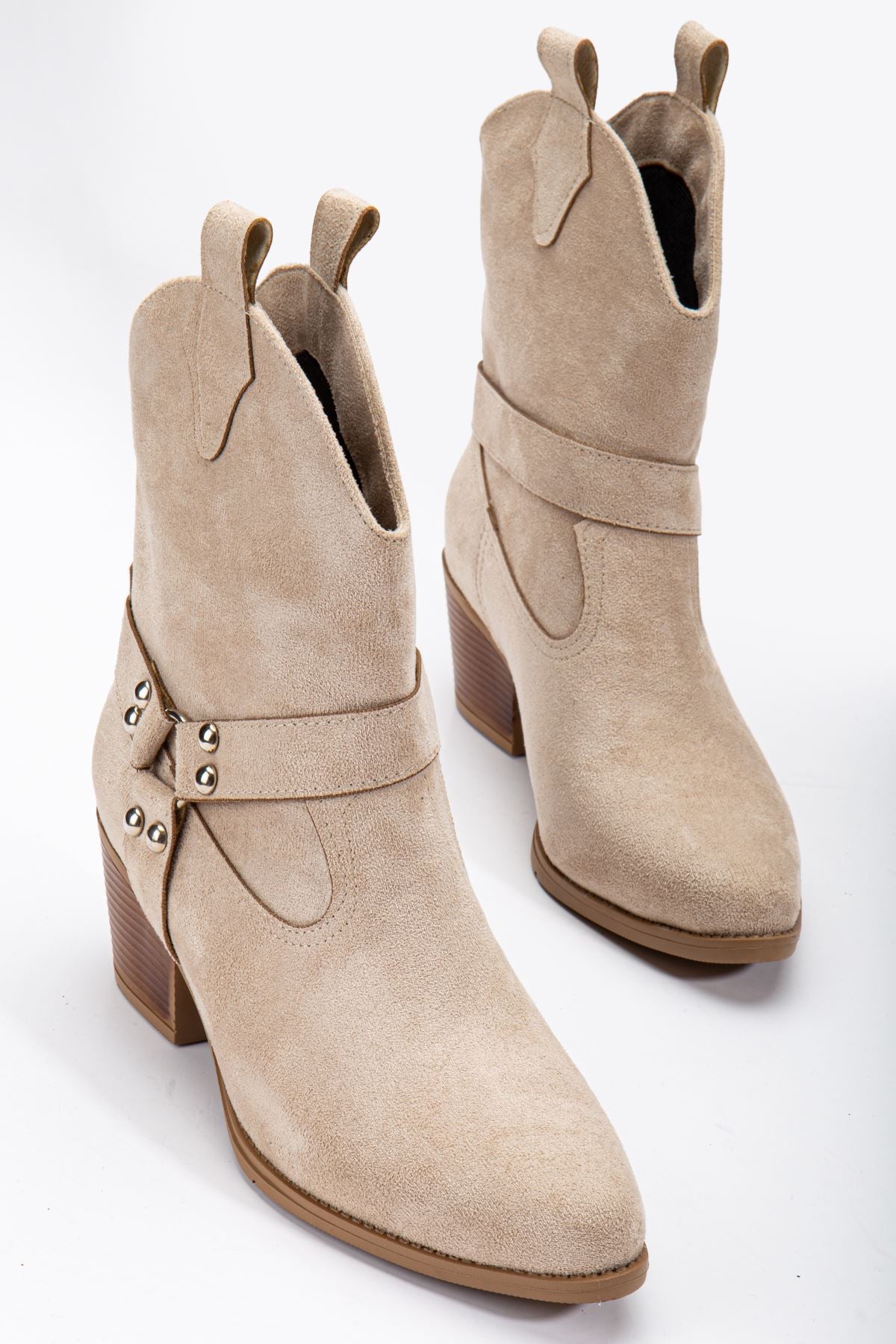 Women's Beige Suede Thermo Sole Pointed Toe Western Cowboy Boots