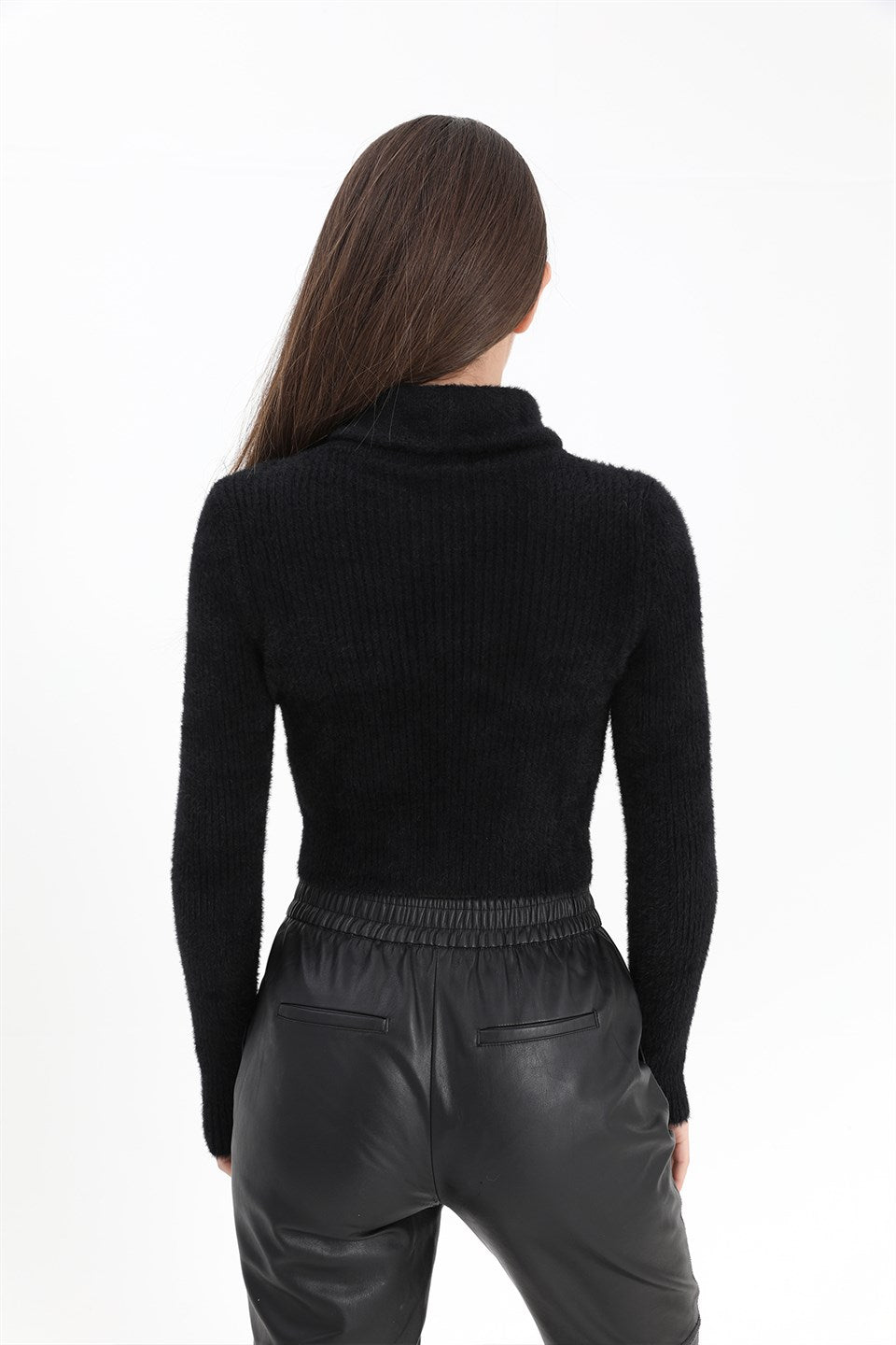 Women's Zipper Corduroy Knitwear Sweater - Black - STREETMODE ™