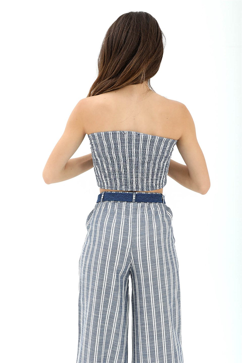 Women's Bow Detail Striped Linen Bustier - Indigo - STREET MODE ™