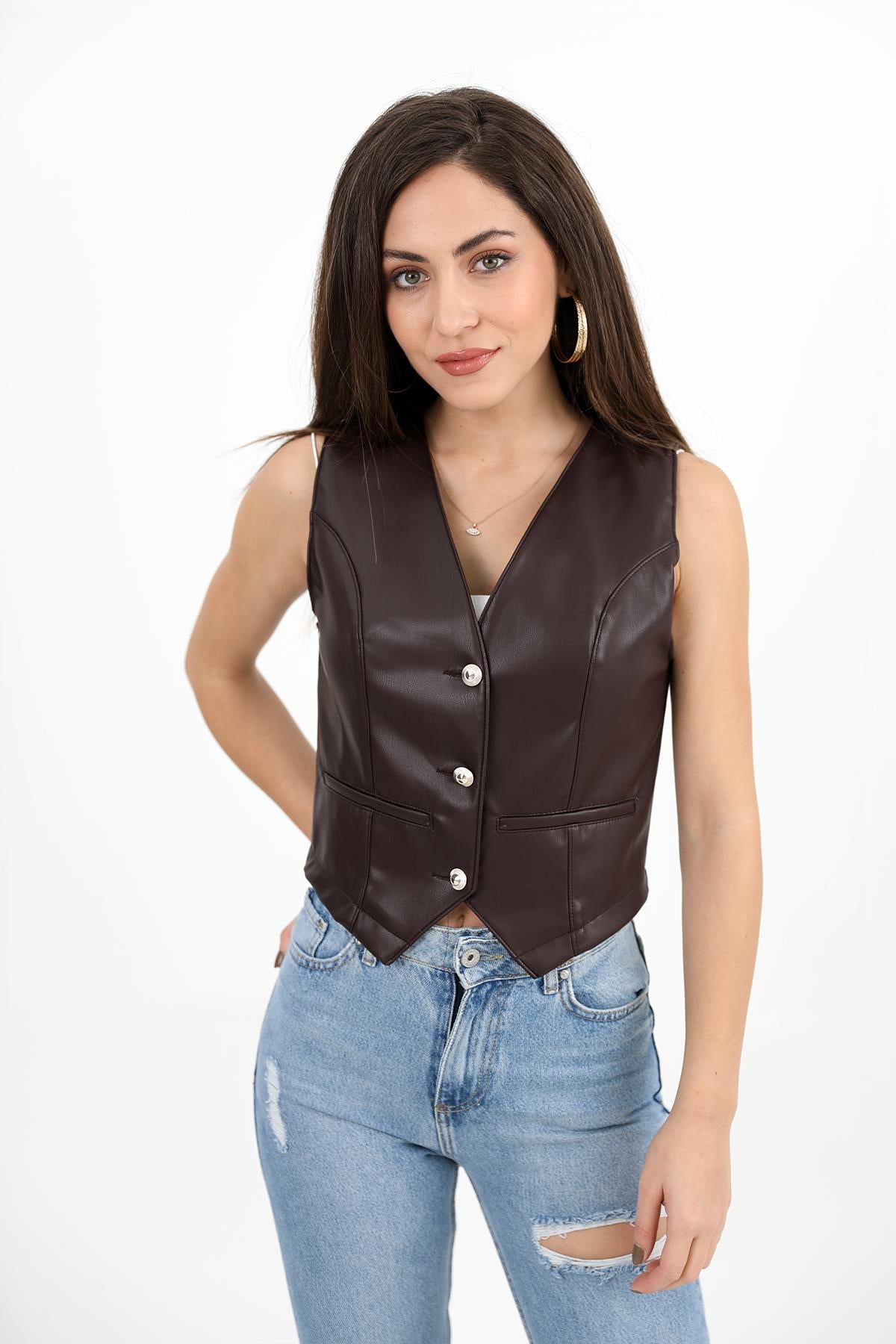 Women's Leather Vest with Flap Pocket - STREETMODE ™