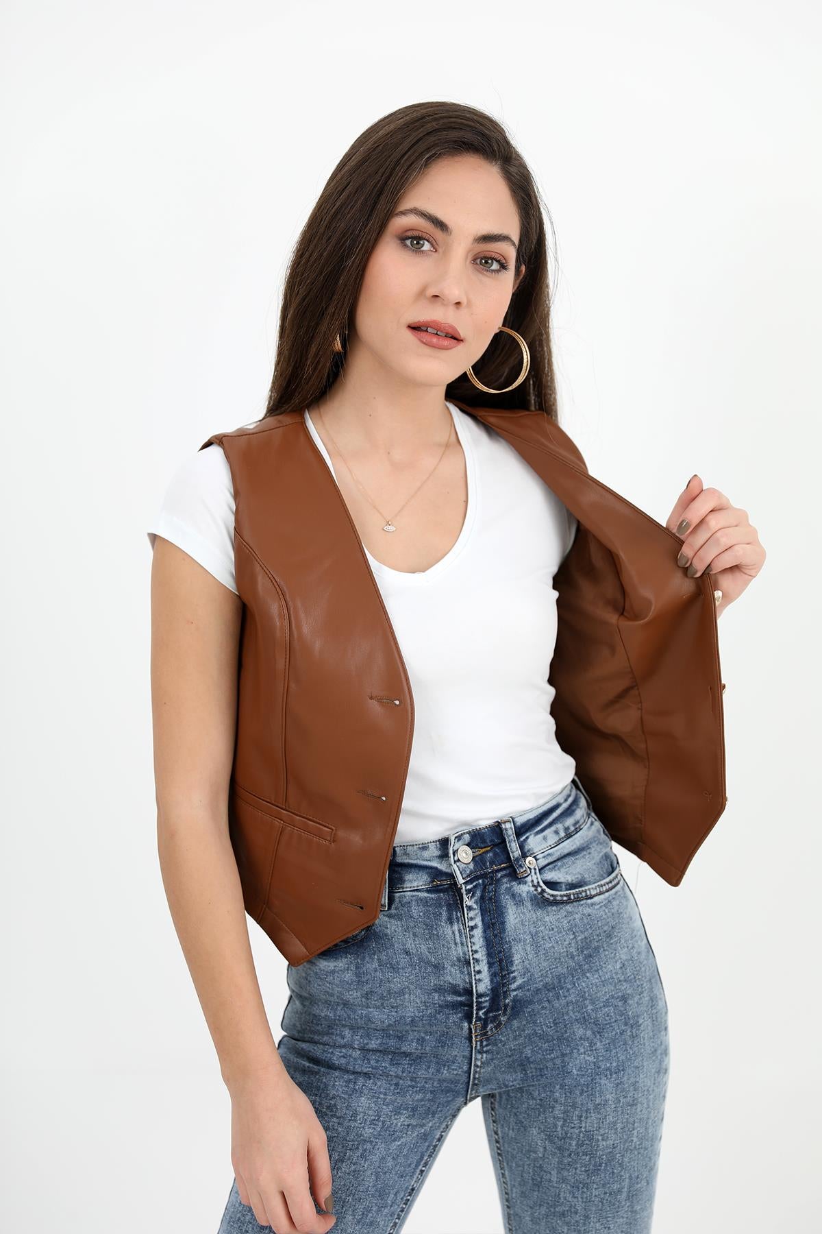 Women's Leather Vest with Flap Pocket - STREETMODE ™