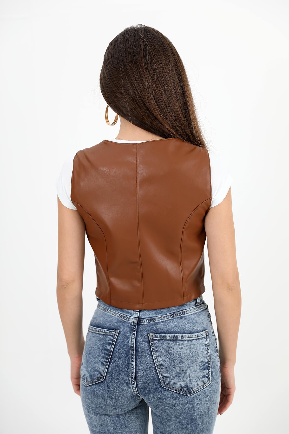 Women's Leather Vest with Flap Pocket - STREETMODE ™