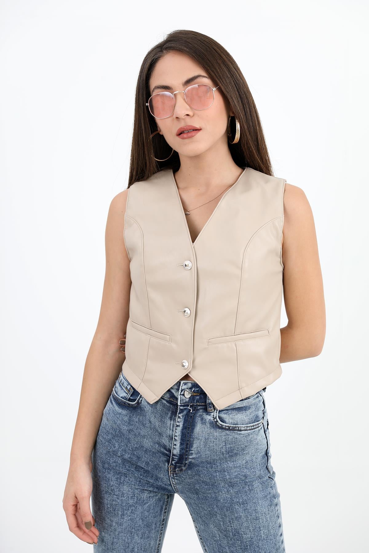 Women's Leather Vest with Flap Pocket - STREETMODE ™