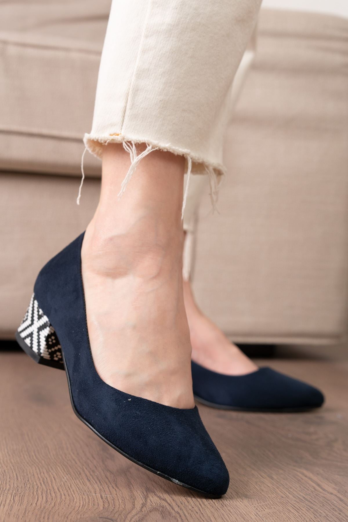 Women's Fori Navy Blue Suede Heeled Shoes - STREETMODE ™