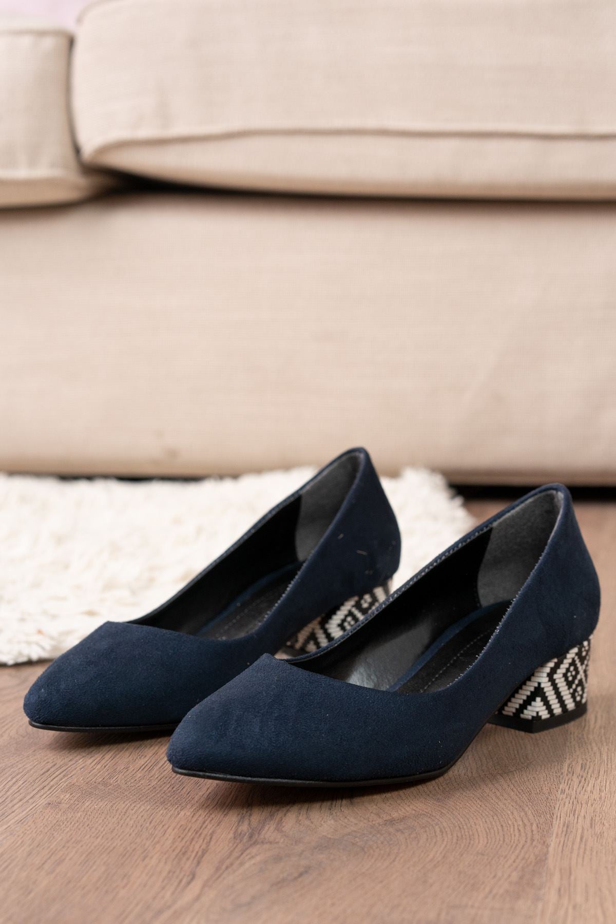 Women's Fori Navy Blue Suede Heeled Shoes - STREETMODE ™