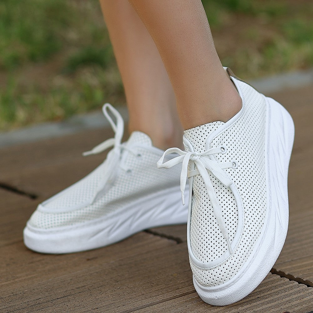 Women's Freya White Skin Lace-Up Sports Shoes - STREETMODE ™