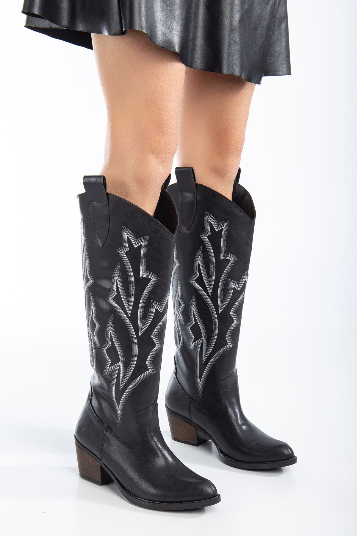 Women's Black Embroidered Cowboy Boots